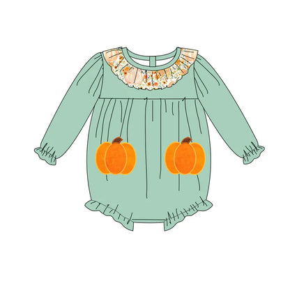 Girls Halloween Pumpkin Applique Floral Print Sibling Clothes