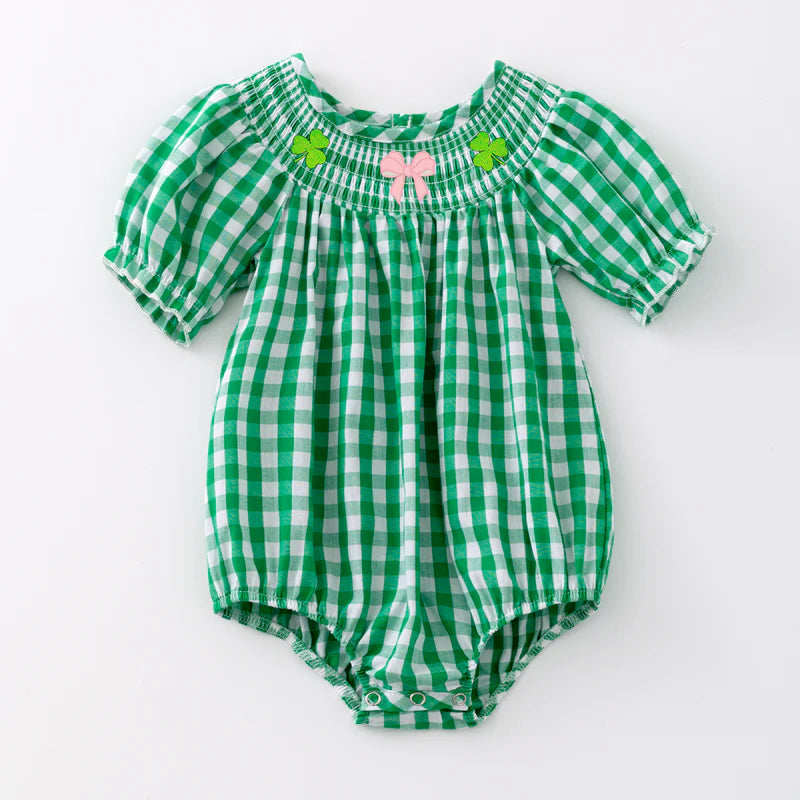 St.Patrick's Day Green Plaid Clover Smock Embroidery Collection