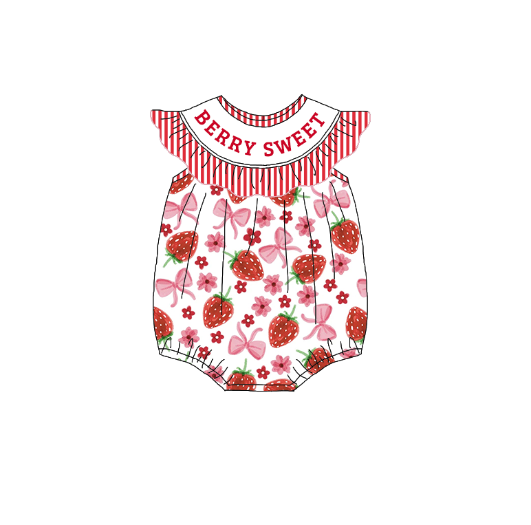 Spring Strewberry BERRY SWEET Smock Embroidery Girls Dress & Romper