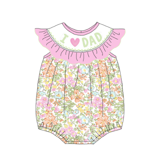 Baby Summer "I LOVE DAD" Floral Embroidered Smocking Romper