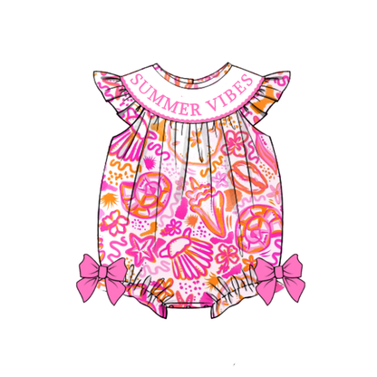 Summer Vibes Smocked Embroidery Collection – Girls Dress, Bubble Romper & Short Set