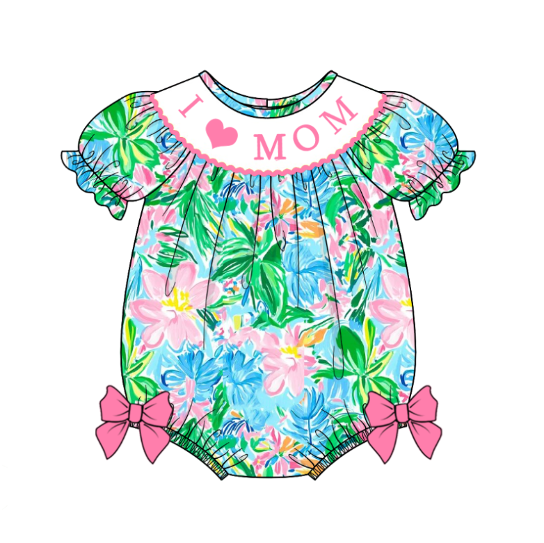 Summer Green Floral Embroidery Smock Mother‘s Day Dresses & Rompers