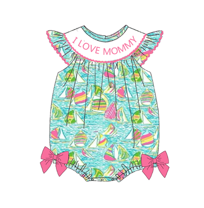 Kids "I LOVE MOMMY" Embroidered Smocked Matching Clothes