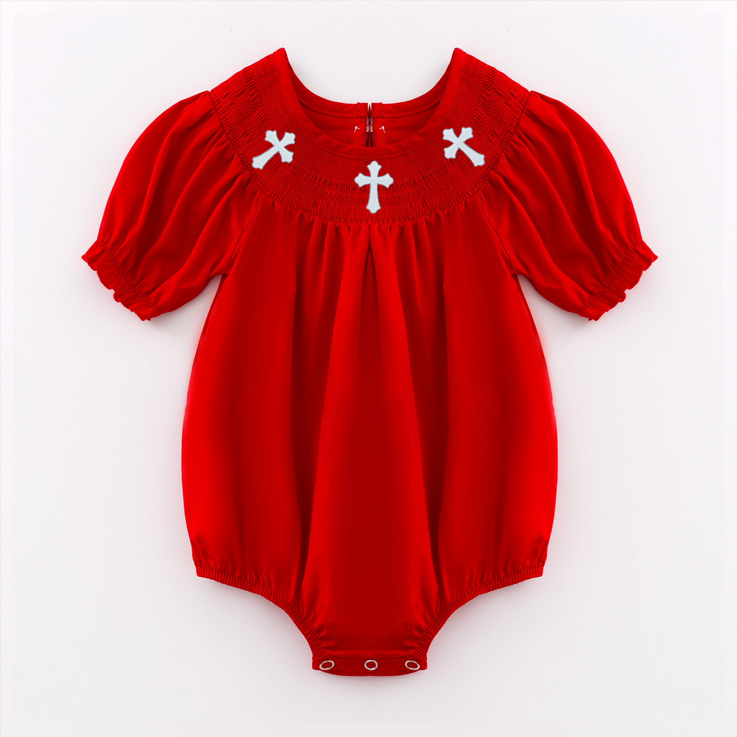 Baby Toddler Red Cross Embroidered Smocked Romper