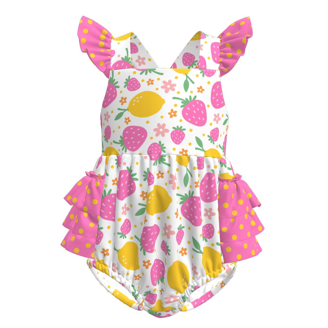 Baby Girls Fruit Summer Themed Print Bubbles Romper