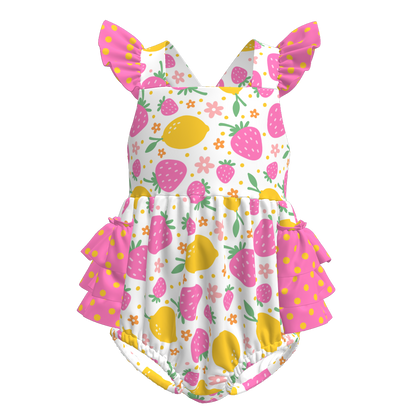 Baby Girls Fruit Summer Themed Print Bubbles Romper