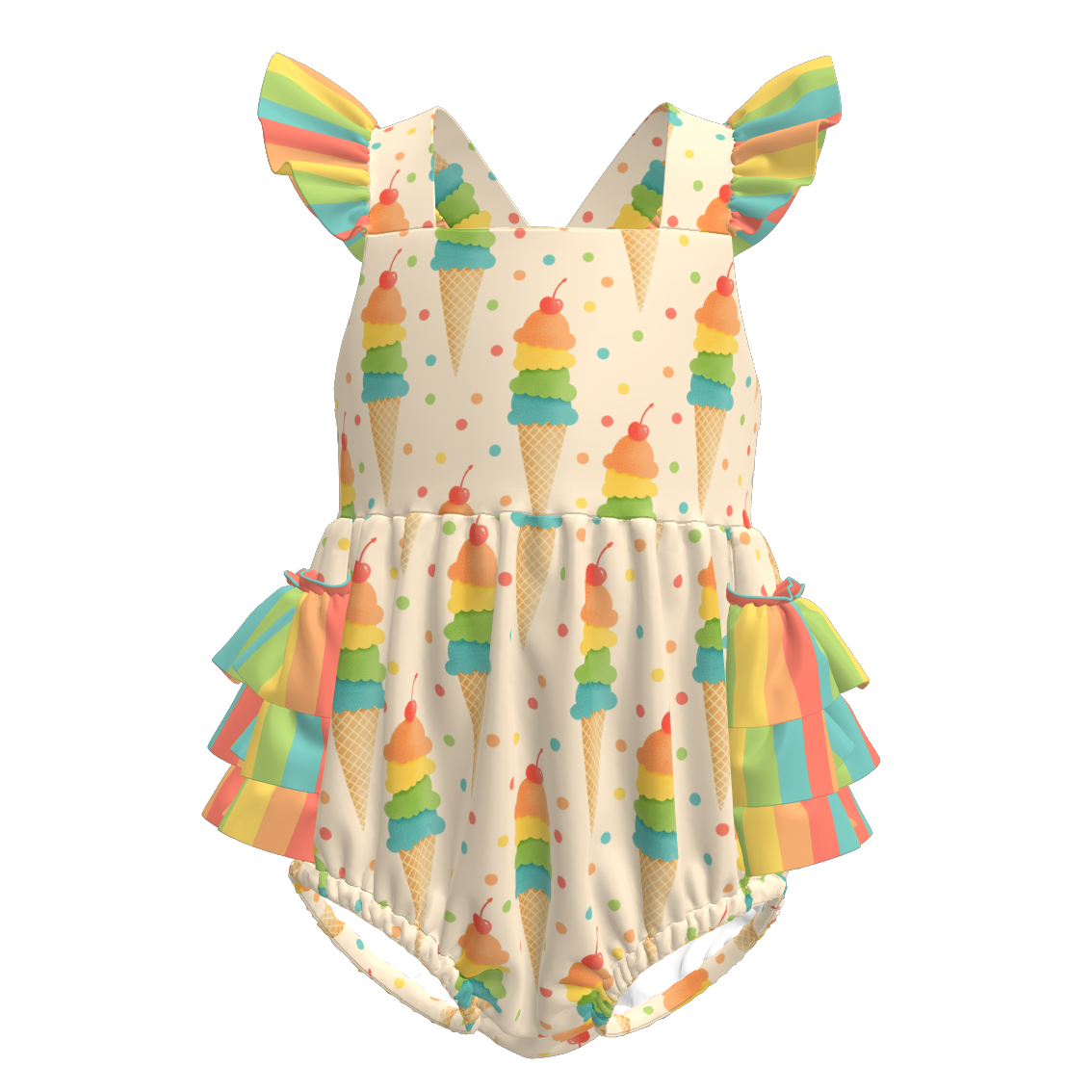 Baby Girls Fruit Summer Themed Print Bubbles Romper