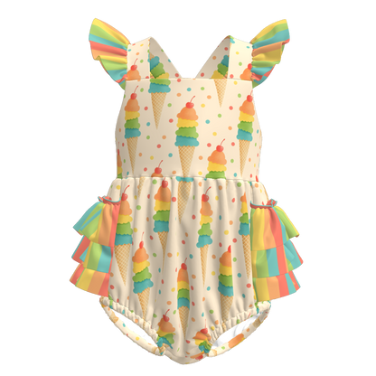 Baby Girls Fruit Summer Themed Print Bubbles Romper