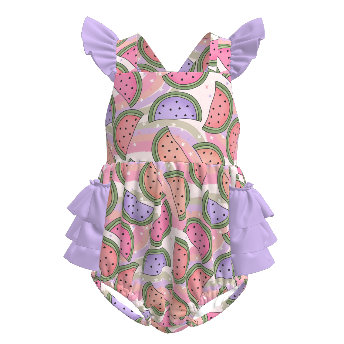 Baby Girls Fruit Summer Themed Print Bubbles Romper