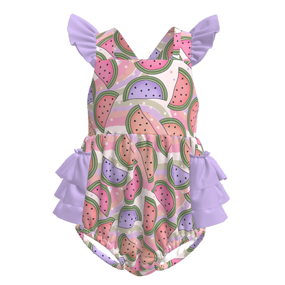 Baby Girls Fruit Summer Themed Print Bubbles Romper