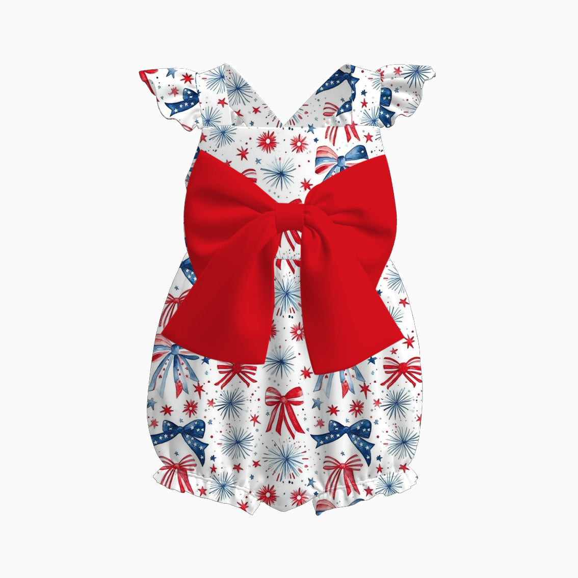 Girls July 4th Sibling Matching Red Blue Bow Clothes