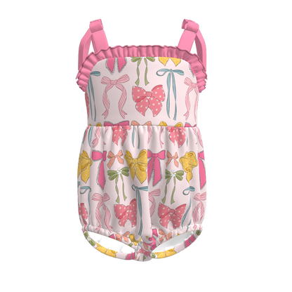 Girls Summer Bow Floral Print Slip Bubble Romper