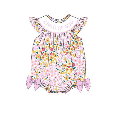 Girls Summer CHILD OF GOD Smocked Custom Name Dress And Romper