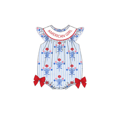 Girls July 4th American Girl Smocked Custom Name Dress And Romper