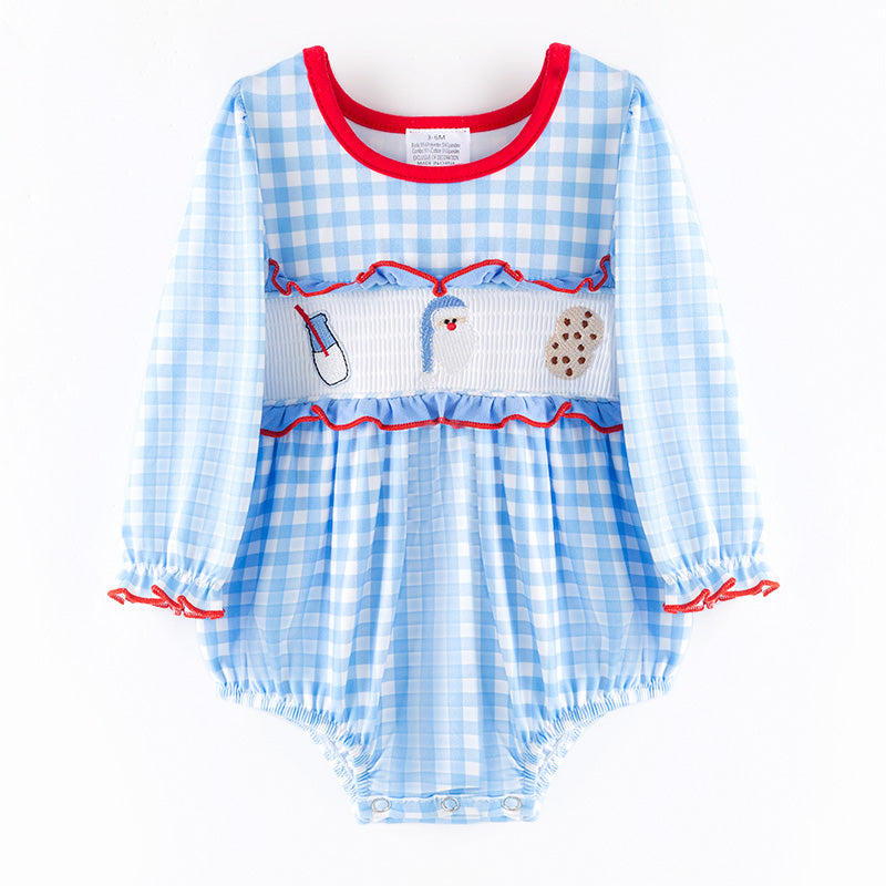 Baby Girls Christmas Santa Cookies Embroidery Smock Romper