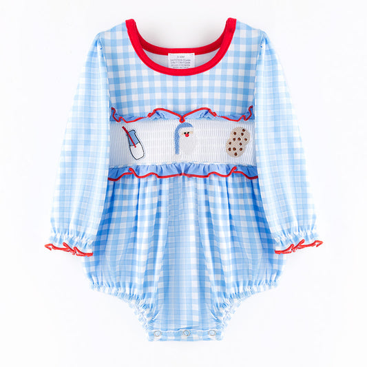 Baby Girls Christmas Santa Cookies Embroidery Smock Romper