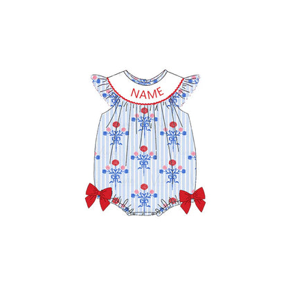 Girls July 4th American Girl Smocked Custom Name Dress And Romper