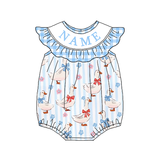 Baby Girls Summer Smocked Custom Name Silly Goose Romper