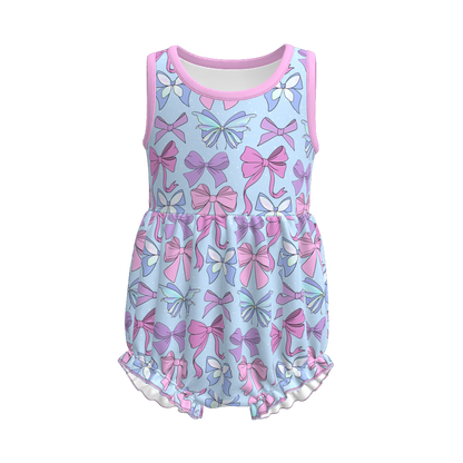 Siblings Girls Summer Pink Blue Bow Matching Clothes