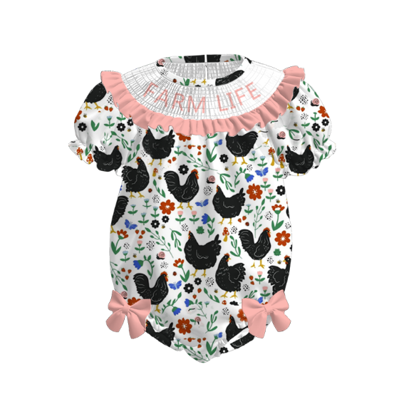 Girls Summer "FARM LIFE"Embroidered Smocked Dress Romper