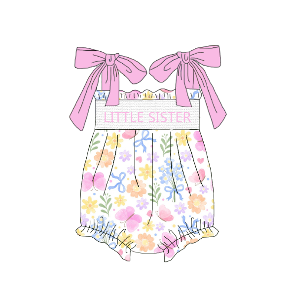 Sister Summer Colorful Floral Smocked Sibling Dress and Romper