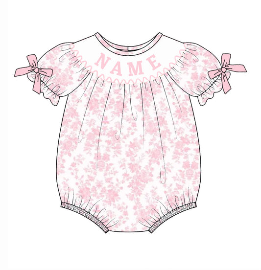 Baby Girls Summer Custom Name Pink Floral Smocked Romper