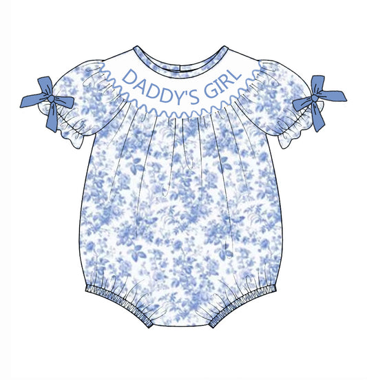 Baby Summer "DADDY'S GIRL" Blue Floral Smocked Romper