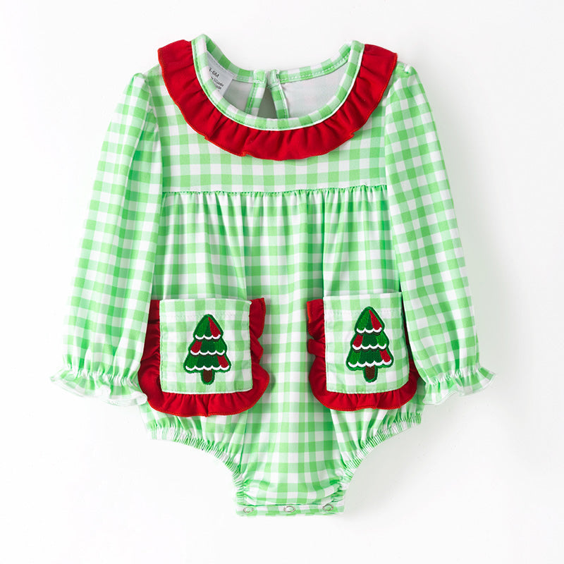 Girls Christmas Sibling Matching Outfits – Gteen Stripes Tree Embroidery Collection