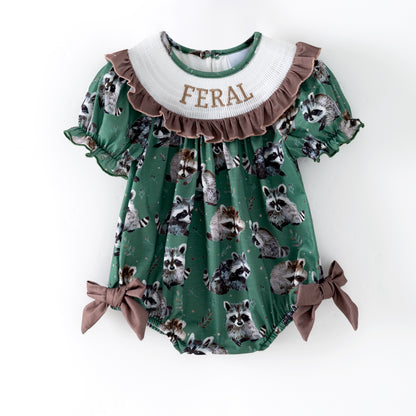 Sibling Summer Raccoon Print "FERAL"Embroidery Matching Clothes