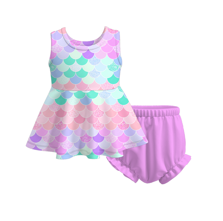Baby Girls Summer Watermelon Mermaid Bee Print Short Set