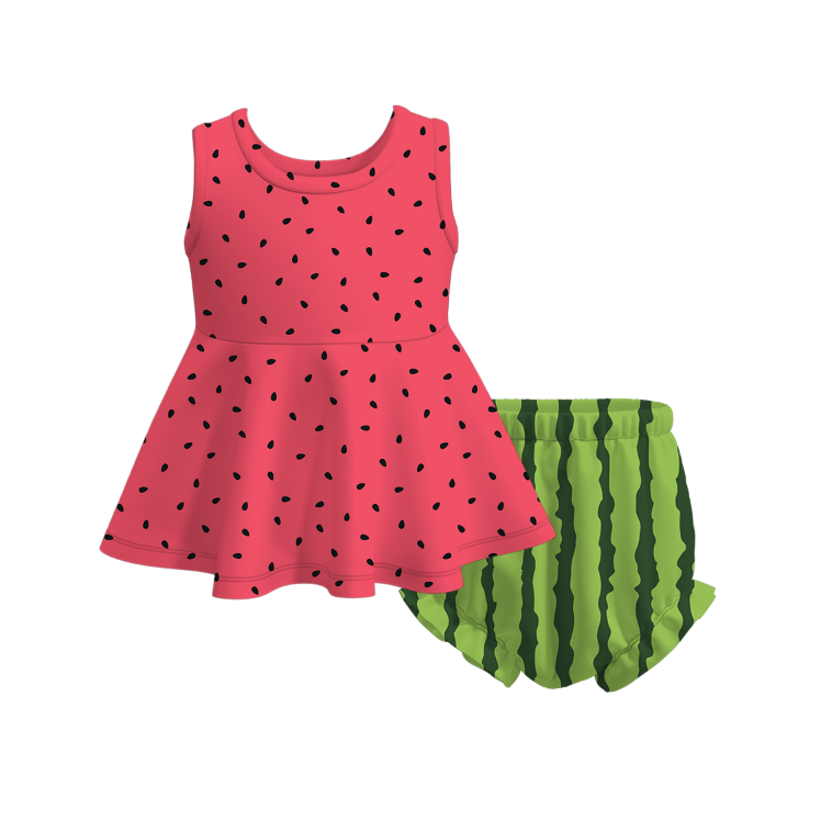 Baby Girls Summer Watermelon Mermaid Bee Print Short Set