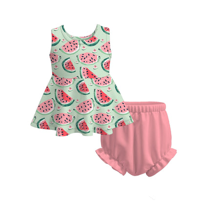 Baby Girls Summer Watermelon Mermaid Bee Print Short Set