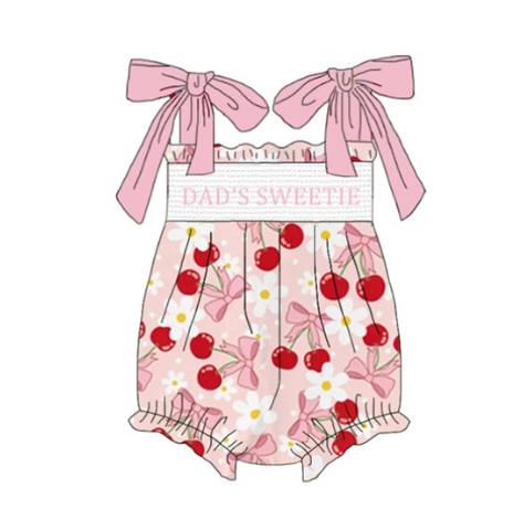 Girls Summer "DAD'S SWEETIE" Smocked Embroidery Bubbles Romper