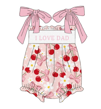 Girls Summer "I LOVE DAD" Smocked Embroidery Bubbles Romper