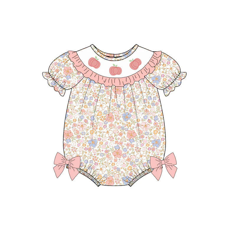 Girls Sister Fall Pink Floral Pumpkin Embroibery Sibling Clothes