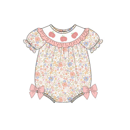 Girls Sister Fall Pink Floral Pumpkin Embroibery Sibling Clothes