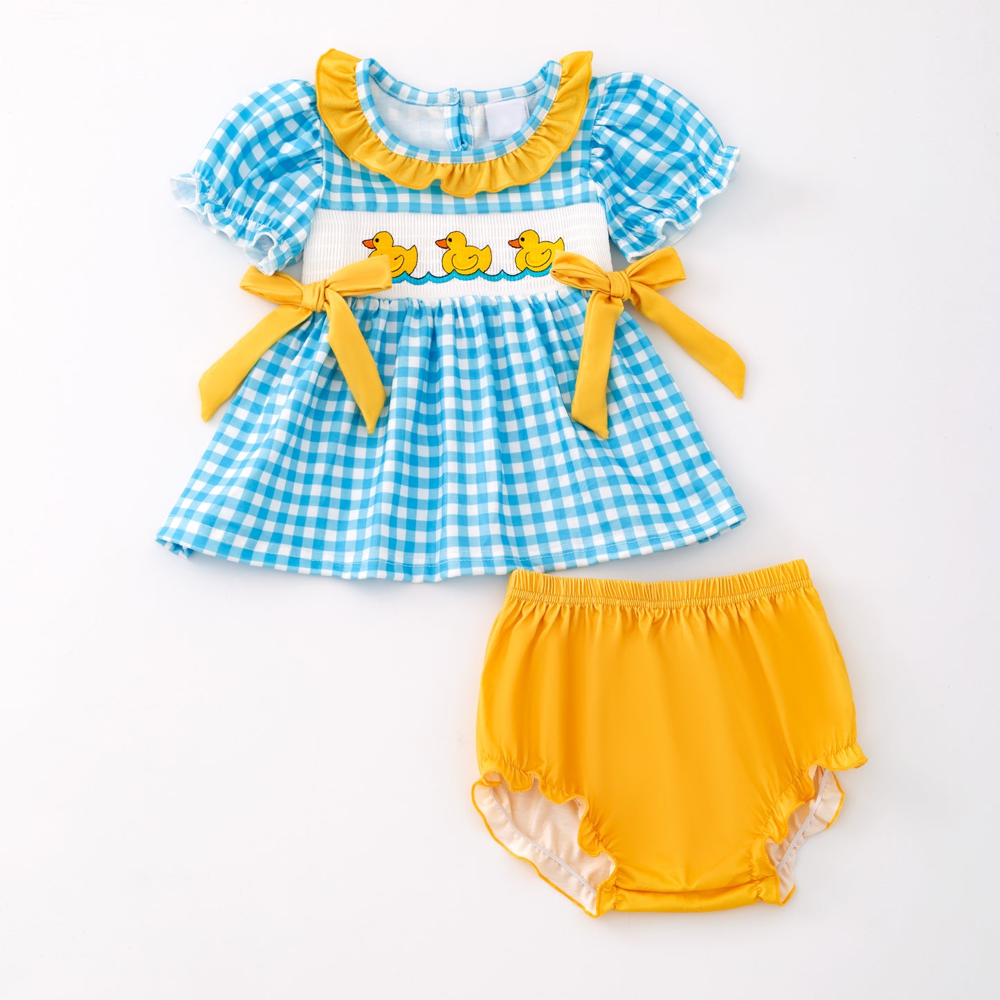 Kids Sibling Summer Rubber Ducks Embroidery Smocked Clothes