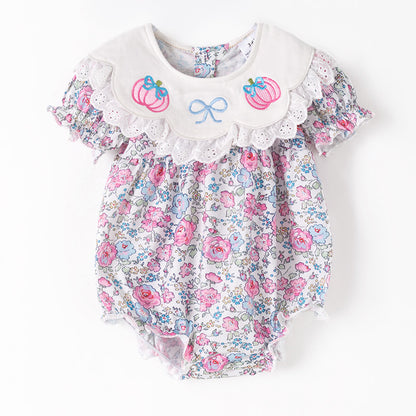 Fall Thanksgiving Girls Smocked Outfit Set – Pumpkin Embroidery Floral Sibling Collection