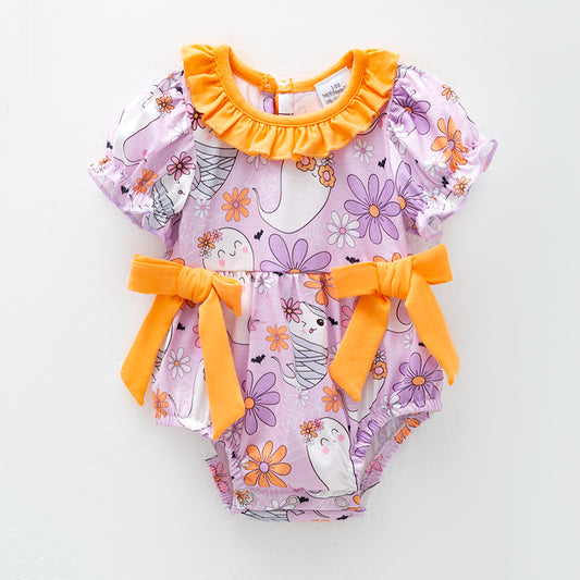 Baby Girls Purple Orange Ghost Halloween Bubble Romper
