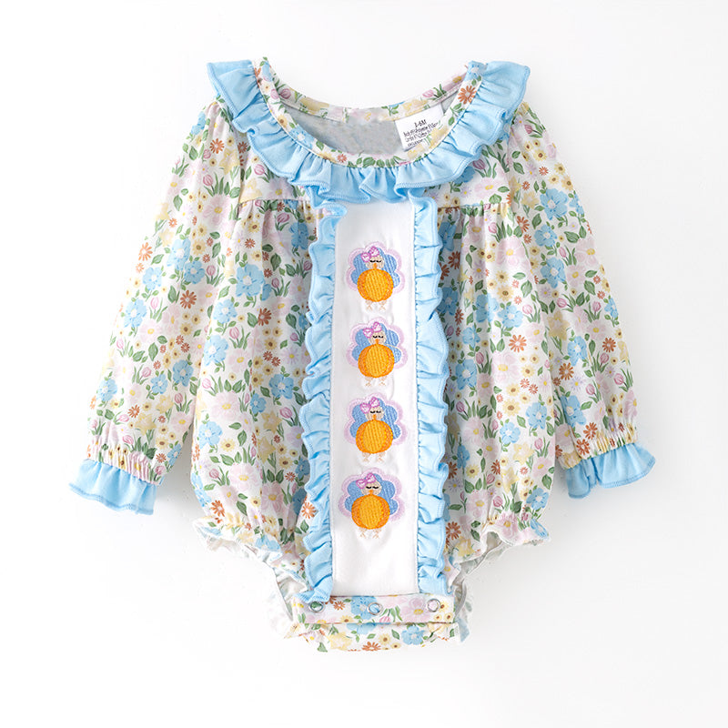 Thanksgiving Girls Smocked Outfit Set – Turkey Floral Embroidery Sibling Collection