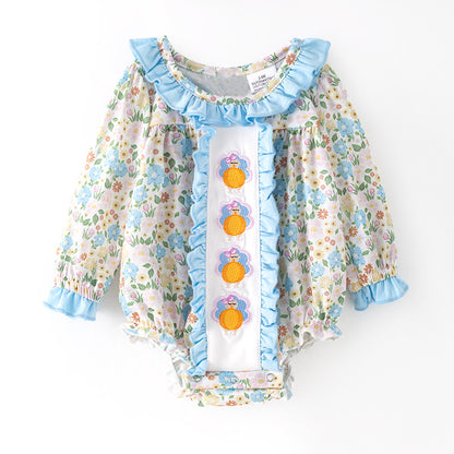 Thanksgiving Girls Smocked Outfit Set – Turkey Floral Embroidery Sibling Collection
