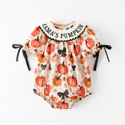 Baby Girls Halloween MAMA'S PUMPKIN Embroidery Romper