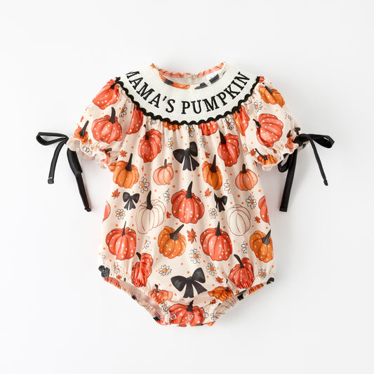 Baby Girls Halloween MAMA'S PUMPKIN Embroidery Romper