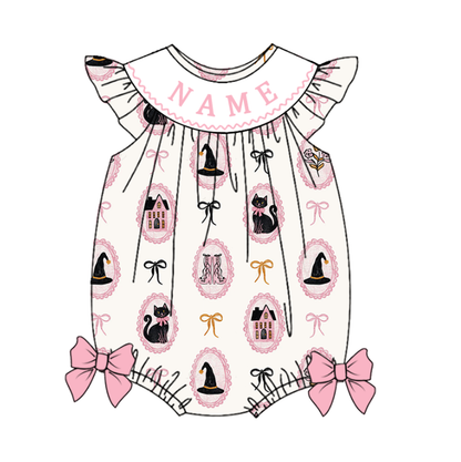 Sister Girls Halloween Print Custom Name Sibling Dress & Romper