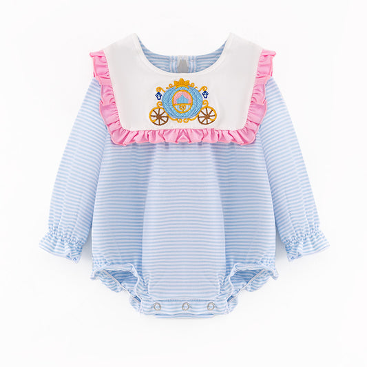 Baby Girls Thanksgiving Day Pumpkin Carriage Embroidery Romper