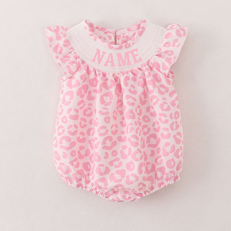 Girls Summer Pink Leopard Custom Name Embroidery Smock Bubbles