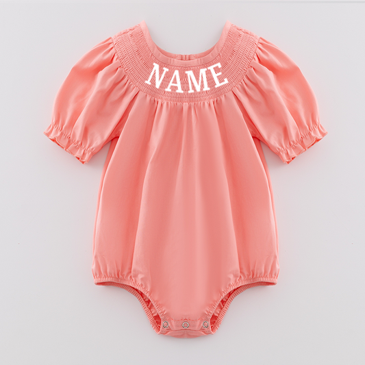 Girls Summer Coral Custom Name Embroidery Smock Bubbles