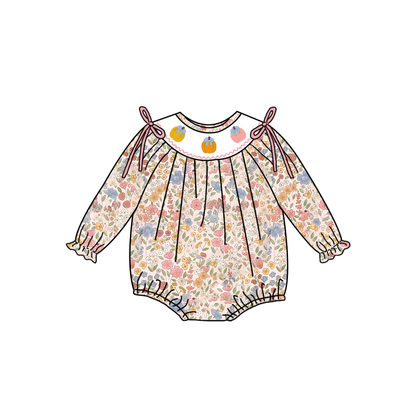 Girls Fall Halloween Pumpkin Embroidery Sibling Outfits