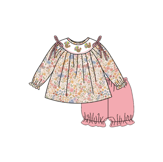 Girls Thanksgiving Turkey Embroidery Sibling Outfits