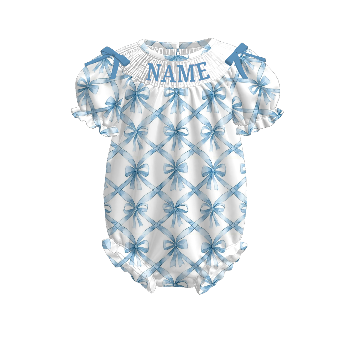 Kids Summer Custom Name Embroidery Blue Bow Stripes Sibling Clothes